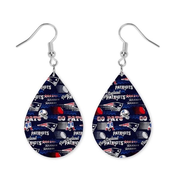 Patriots Football Teardrop Dangle Handmade Hook Earrings - Picture 1 of 3
